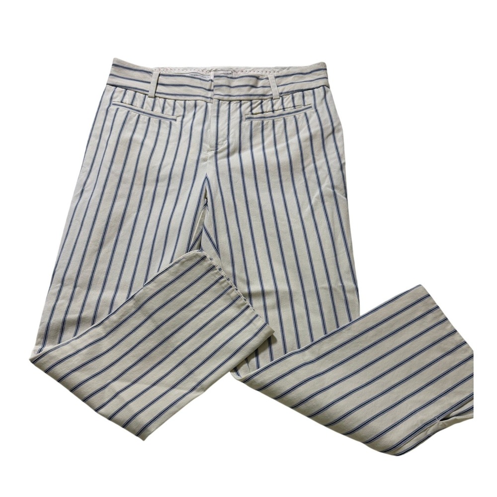 Anthropologie The Essential Slim‎ Pants Women 2 Blue Off White Striped Trousers